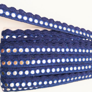 Navy Blue Fringe Trim With Mirrors, Boho, Bohemian Trim